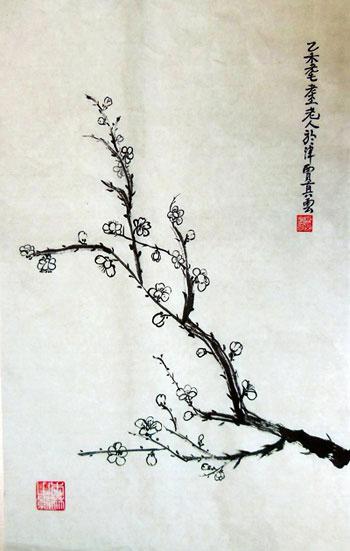 近期作品仿古宣纸上挥墨，梅花公鸡图和白鹇图Chinese